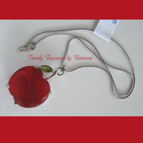 Faceted Crystal Apple Pendant,Teacher,Sterling Silver Chain, Peridot