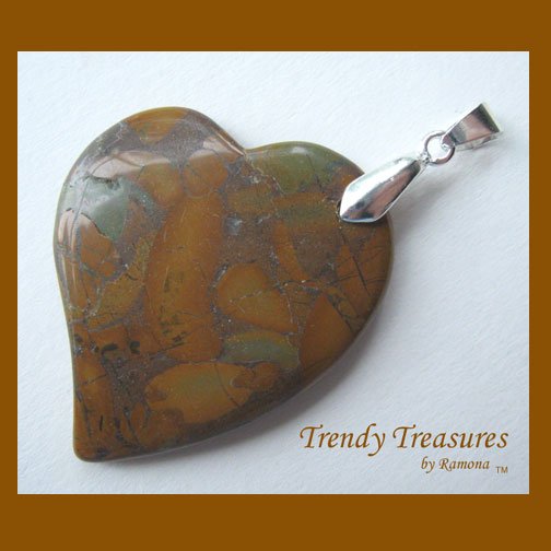 Bamboo Jasper Tilted Heart Pendant, Artisan Crafted, Make Necklace, Texas