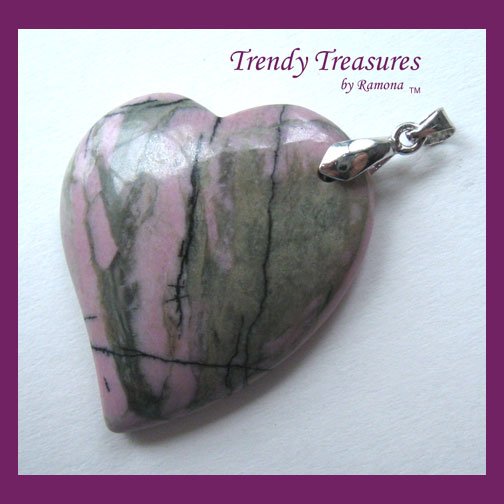 Rhodonite Tilted Heart Pendant, Artisan Crafted, Make Necklace, Texas