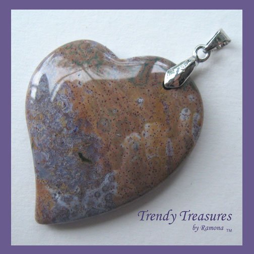 Ocean Jasper Tilted Heart Pendant, Artisan Crafted, Make Necklace, Texas