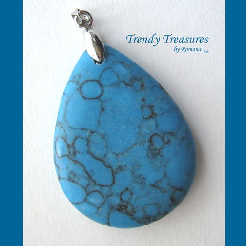 Blue Turquoise Teardrop Pendant, Artisan Crafted, Make Necklace, Texas