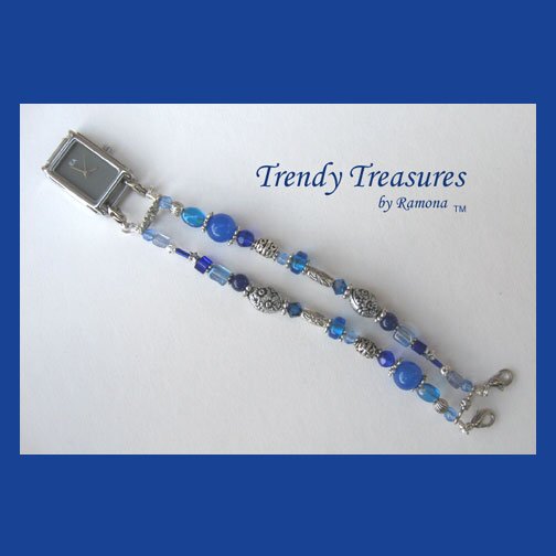 Blue Crystal Watchband, Interchangeable, Clips On, Ramona Beasley