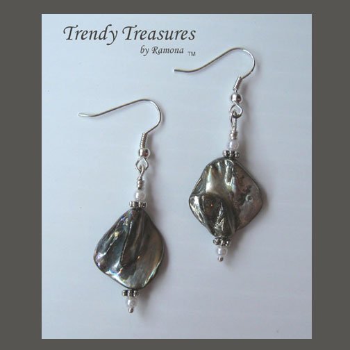 Silver Color Mother of Pearl Shell Earrings, Original Design,#TrendyTreasuresByRamona