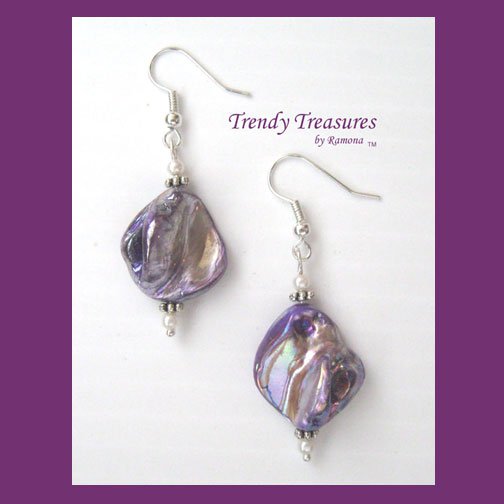 Purple Color Mother of Pearl Shell Earrings,Original Design,#TrendyTreasuresByRamona