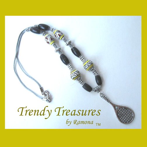 Tennis Racquet Pendant,Cord Necklace,Ceramic,Yellow,#TrendyTreasuresByRamona,