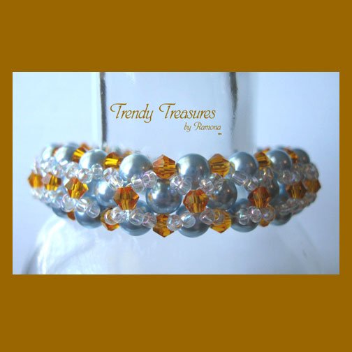 Light Blue Pearls & Crystals Woven Bracelet,Mother's Day Special,#TrendyTreasuresByRamona