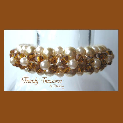 White Pearls & Gold Crystals Woven Bracelet,Special Price,#TrendyTreasuresByRamona