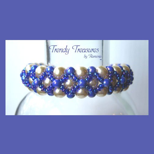 White Pearls & Blue Pearls Woven Bracelet, Special Price,#TrendyTreasuresByRamona