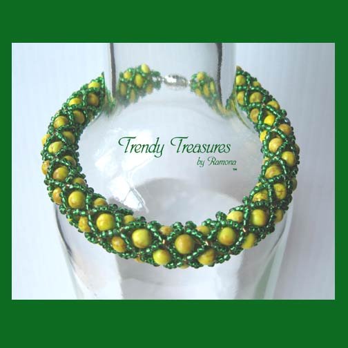 Baylor Bears, Packers Spirit Bracelet,Yellow & Green Woven,#TrendyTreasuresByRamona
