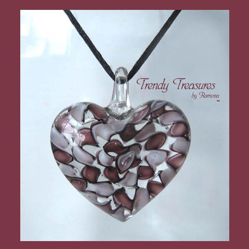 Puffy Heart Glass Pendant on Corded Necklace,#TrendyTreasuresByRamona