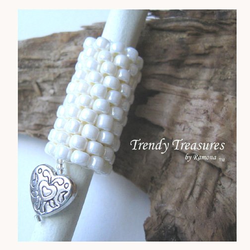 Iridescent Creamy White, Dreadlock Sleeve, Dread Bead, Heart Charm Dangle, #TrendyTreasuresByRamona