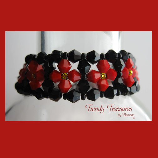 Black/Red Opaque Crystals Woven Bracelet,Mother's Day Special Price,#TrendyTreasuresByRamona