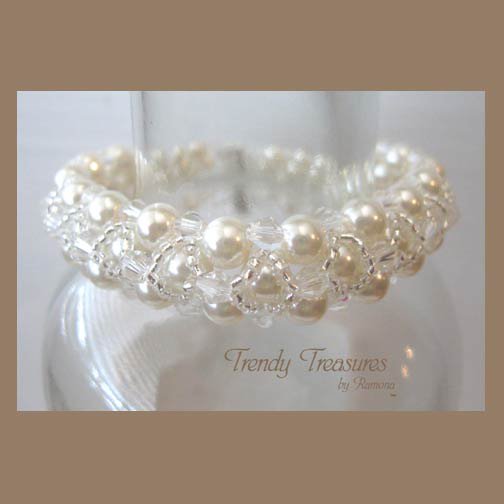White Pearls & Clear Crystals Woven Bracelet, Mother's Day Special,#TrendyTreasuresByRamona