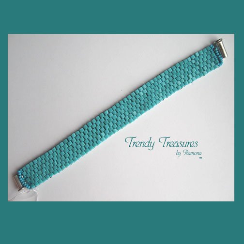 Turquoise Glass Woven Bracelet,Original Design,#TrendyTreasuresByRamona