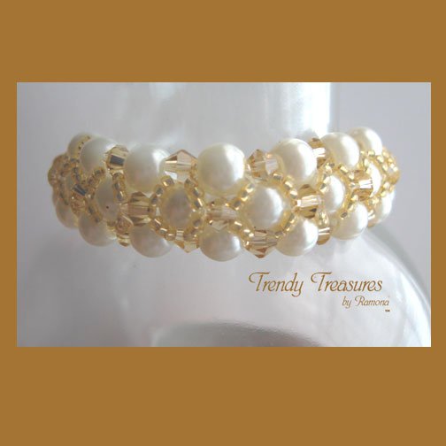 White Pearls Gold Crystals Woven Bracelet,Price Reduced,#TrendyTreasuresByRamona