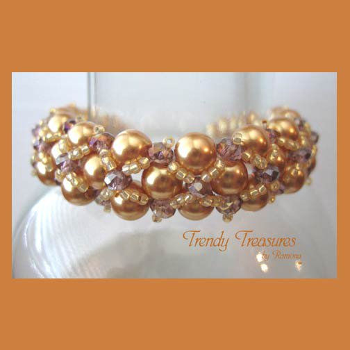 Gold Pearl & Purple Crystal Woven Bracelet,Price Reduced,#TrendyTreasuresByRamona