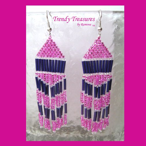 Hot Pink,Purple, Beaded Dangle Earrings,Love Pink, #TrendyTreasuresByRamona
