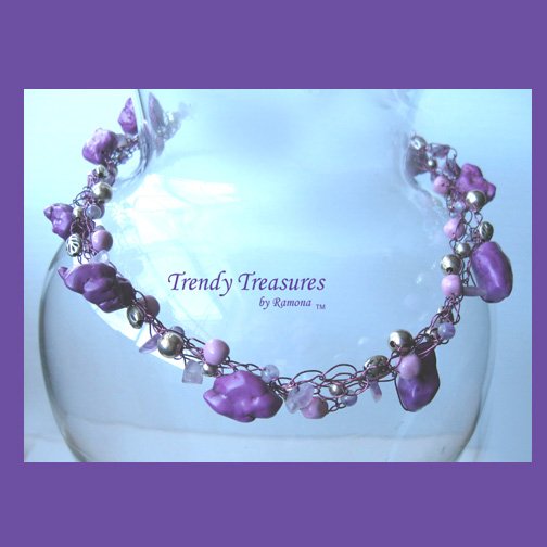 Purple Gemstones Purple Crocheted Wire Necklace,#TrendyTreasuresByRamona,