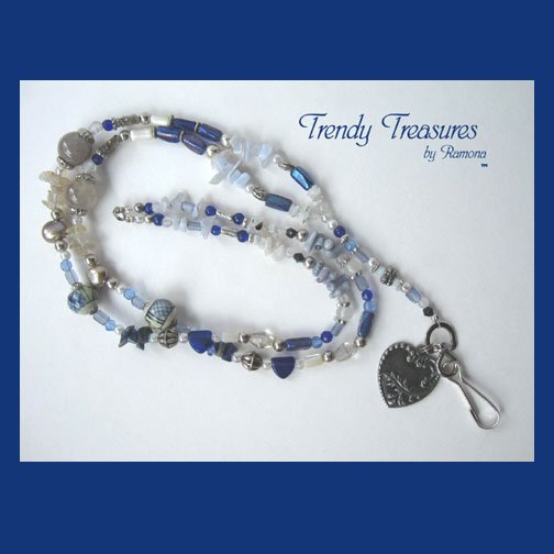 Blue Badge Lanyard,Badge Clip,Swivel Clip, ID Holder,Crystals, #TrendyTreasuresByRamona