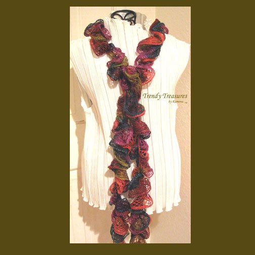 Navy,Olive,Purple,Orange, Hand-made Ruffled Scarf, #TrendyTreasuresByRamona