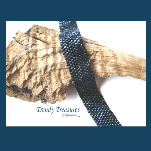Navy Blue Iris Metallic Glass Woven Bracelet,Original Design,#TrendyTreasuresByRamona
