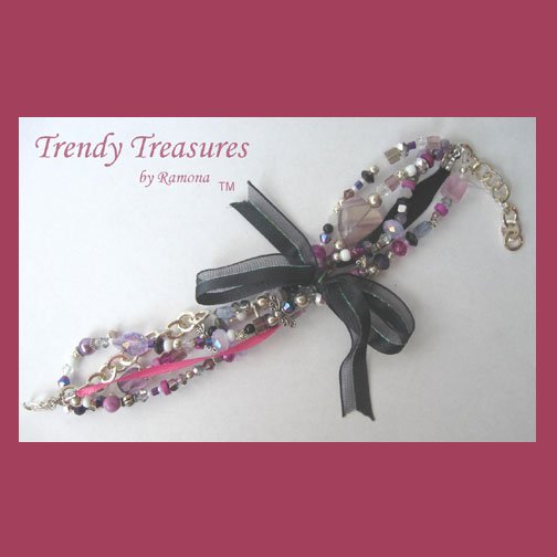 Black & Pink Eclectic, Crystals, Pearls, Chains, Ribbons Bracelets,#TrendyTreasuresByRamona