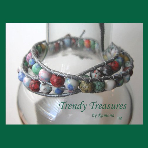 Pastel Variety Gemstone & Leather-like Wrap Bracelet, Pop Style, #TrendyTreasuresByRamona