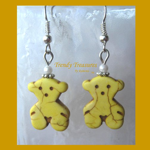 AdorableYellow Teddy Bears, Magnesite Shape Earrings, #TrendyTreasuresByRamona