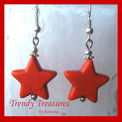 Adorable Magnesite Shape Earrings, Orange Stars, #TrendyTreasuresByRamona