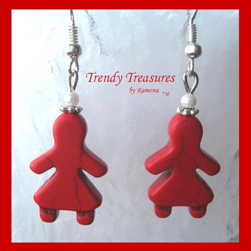 Red Little Girls Earrings,Adorable Magnesite Shape Earrings, #TrendyTreasuresByRamona