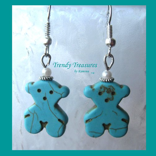 Turquoise Teddy Bears, Adorable Magnesite Shape Earrings, #TrendyTreasuresByRamona