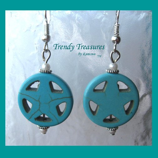 Turquoise Star in Circle, Adorable Magnesite Shape Earrings, #TrendyTreasuresByRamona