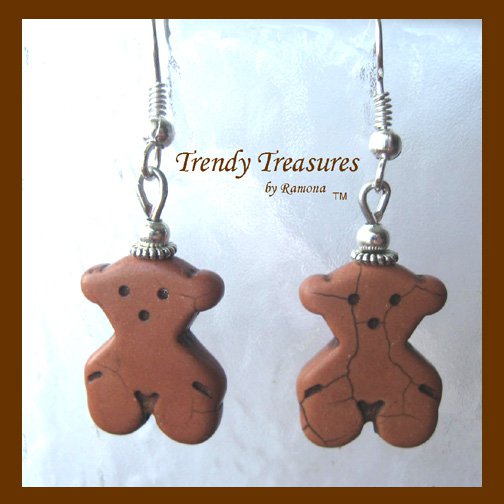 Brown Teddy Bears, Adorable Magnesite Shape Earrings, #TrendyTreasuresByRamona