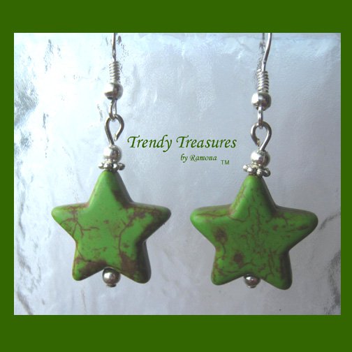Adorable Magnesite Shape Earrings, Green Stars, #TrendyTreasuresByRamona