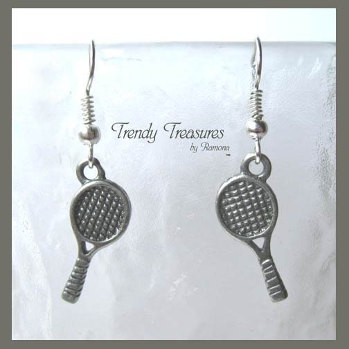 Tennis Racquet Earrings,Tibet Silver,Tennis Players,#TrendyTreasuresByRamona,