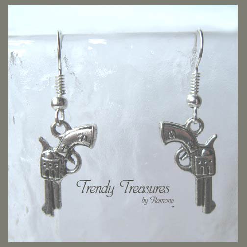 Small Pistol Earrings,Tibet Silver,Cowboy,Bandit, #TrendyTreasuresByRamona,