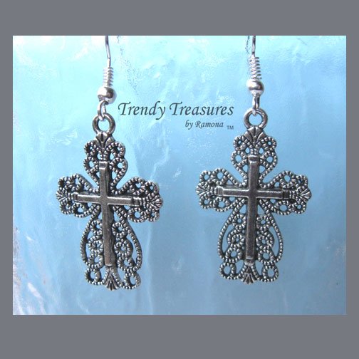 Celtic Scroll Style Cross Earrings,Tibet Silver, Charms,#TrendyTreasuresByRamona,