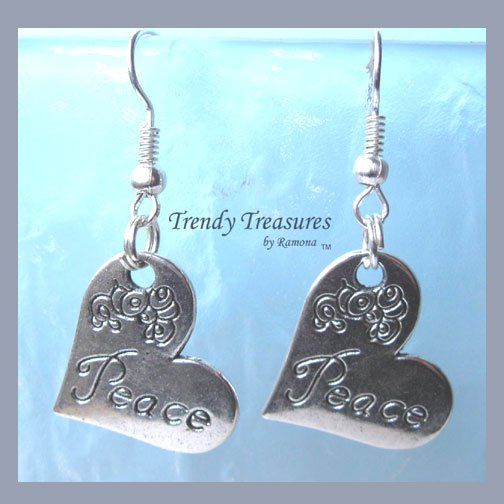 Peace Tilted Heart Flowers Earrings,Tibet silver charm, #TrendyTreasuresByRamona,
