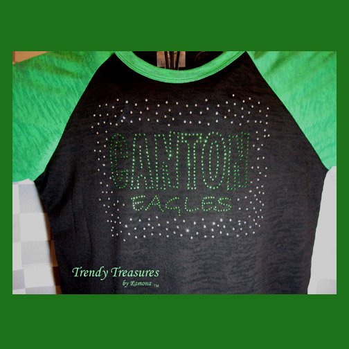 Bling Rhinestone Embellished T-shirt,New,Black & Green,School Spirit Design