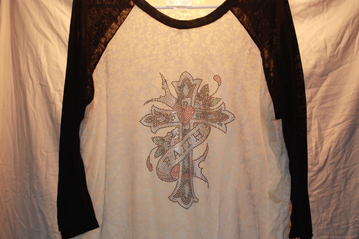 Ecru and Black Burn-Out with Cross and Ribbon "Faith" Flowers, Unique Design