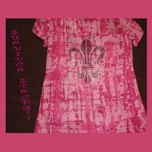Pink Burn-Out T-shirt, Blinged-out, Fleur de Lis, Exclusive Design