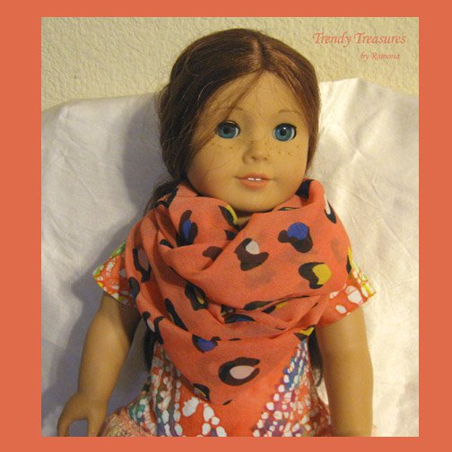 American Girl Infinity Scarf, Handmade,Gorgeous Orange, Blue & Yellow Highlights