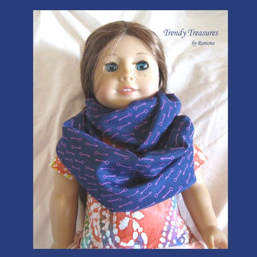 American Girl Infinity Scarf, Handmade,Gorgeous Dark Blue, Purple Key Design