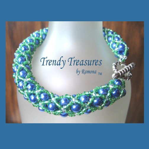 Blue & Green Seattle Seahawks Woven Bracelet,Pearls,Crystals,#TrendyTreasuresByRamona