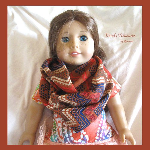 American Girl Infinity Scarf, Handmade, Gorgeous Rust, Red, Navy, Zig Zag Pattern