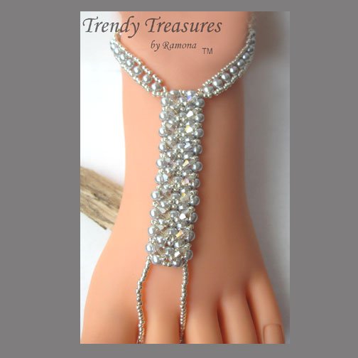 BareFoot Sandal,Silver Crystals, Ankle Bracelet, Beach, #TrendyTreasuresByRamona