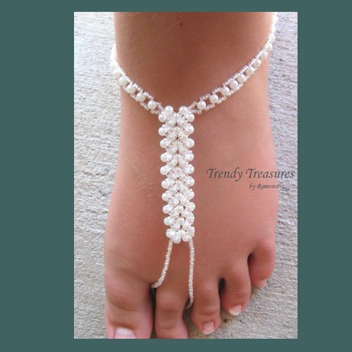 BareFoot Sandal,White Crystals, Ankle Bracelet, Beach, #TrendyTreasuresByRamona