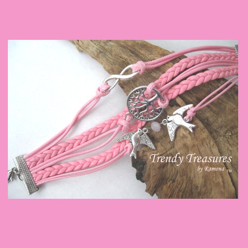 Pink Infinity Bracelet,Fertility Tree,Birds,Pearl, #TrendyTreasuresByRamona