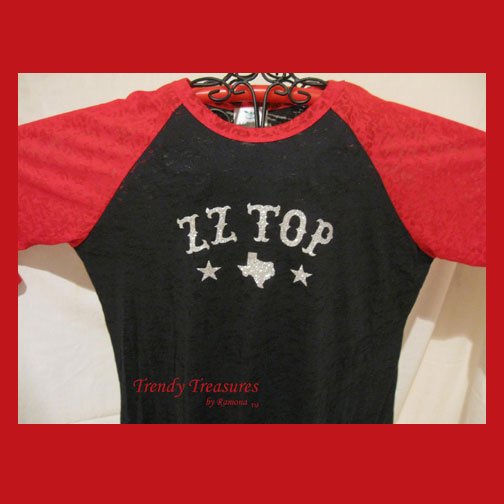 Z Z Top Logo, Bling Glitter Embellished Burnout Style T-shirt, New