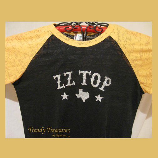 Z Z Top Logo, Bling Glitter Embellished Burnout Style T-shirt, New